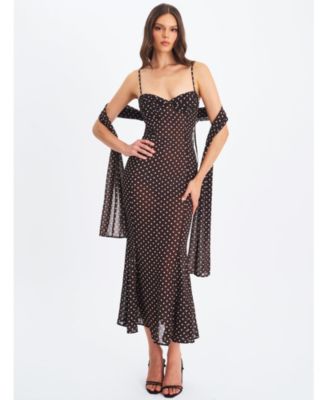 Yadira Polka Dot Sheer Chiffon Maxi Dress