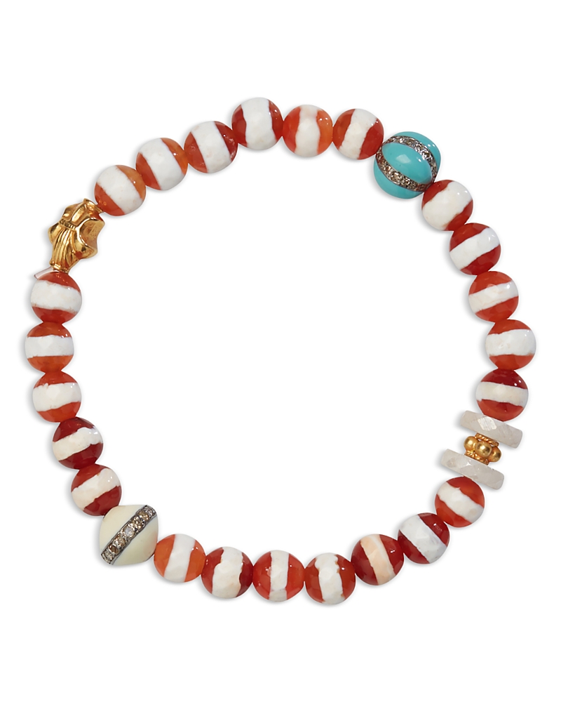Ileana Makri Opal, Agate & Gray Diamond Stretch Bracelet in 18K Yellow Gold & Sterling Silver