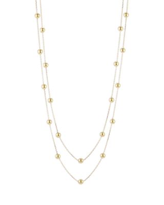 Polished Ball Double Layer Station Necklace, 18" in 14K Yellow Gold
