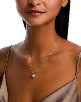 Lux Collection Certified Lab Grown Diamond Bezel Solitaire Pendant Necklace in 14K White & Yellow Gold, 3.0 tcw