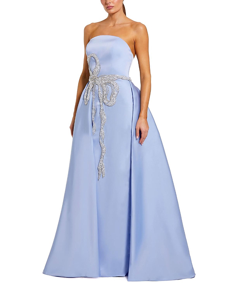 Mac Duggal Strapless Stretch Satin Column Gown With Overskirt