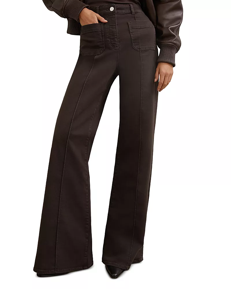 Reiss Sakura High Rise Flare Patch Pocket Jeans in Chocolate
