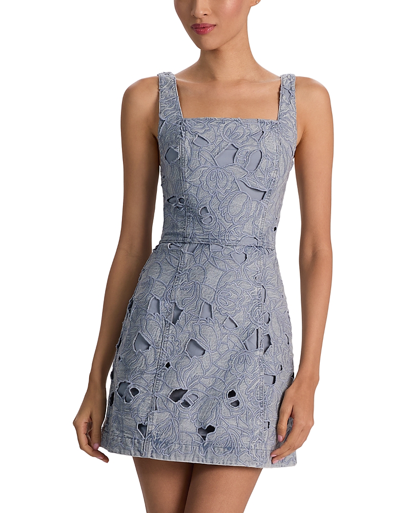 Alice And Olivia Maryann Embroidered Eyelet Dress In Blue