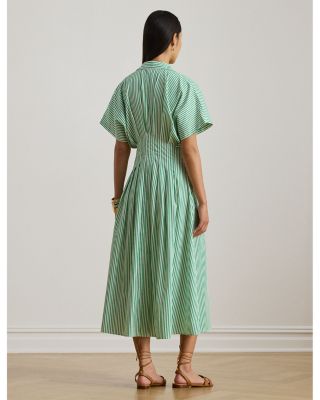 Striped Pleated Broadcloth Shirtdress