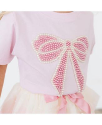  Unisex Pearl Bow Patch Short Sleeve T-Shirt