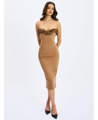  Rayanne Strapless Fur-Trimmed Sweetheart Maxi Dress