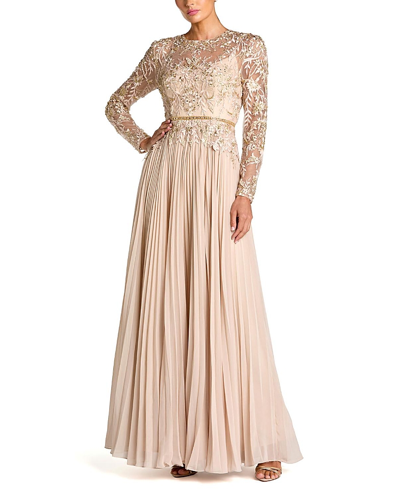 Mac Duggal Long Sleeve Chiffon Embellished Gown