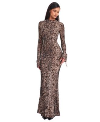  Waylynn Burnout Velvet Detail Mesh Backless Maxi Dress