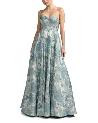  Floral Brocade Strapless Ballgown with Bow