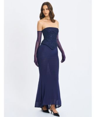  Orabelle Beaded Peplum Mermaid Gown with Lace-up Back