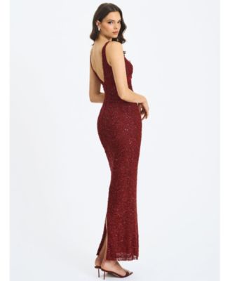  Elora Sequin Beaded Keyhole Maxi Dress