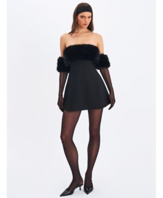  Evelyn Fur-Trimmed Mini A-Line Dress