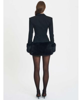  Wenona Fur Trimmed V-Neck Mini Blazer Dress