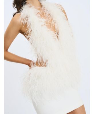  Quisten Feathered Plunging Halter Mini Dress