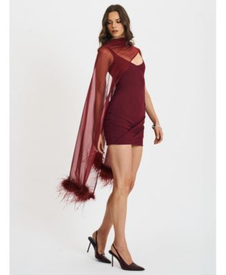  Tori  Pleated Mini Dress with Chiffon Scarf