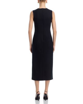 Embroidered Brooch Stretch Wool Cocktail Dress