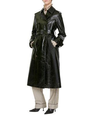 Long Embossed Leather Trench Coat