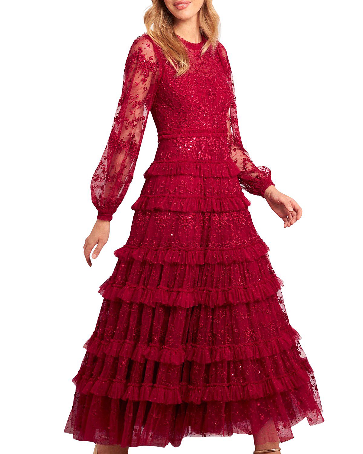 Needle & Thread Blossom Long Sleeve Lace Ankle Gown