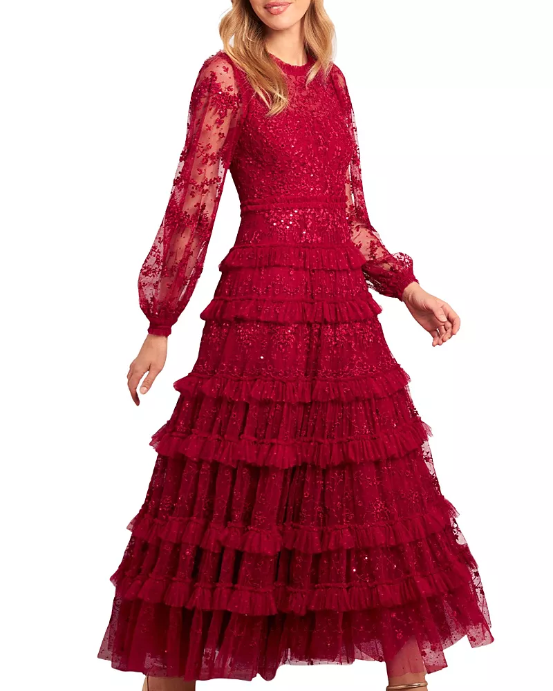 Needle & Thread Blossom Long Sleeve Lace Ankle Gown