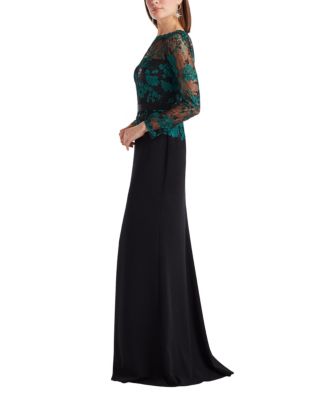Beacon Belted Embroidered Illusion Gown