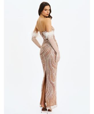 Quinci Beaded Sequin Sweetheart Maxi Dress