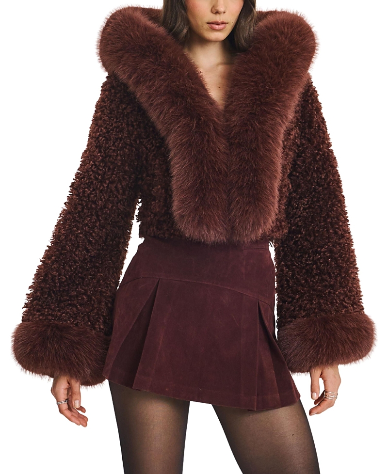 Miss Circle Kali Teddy Cropped Faux Fur Hooded Jacket