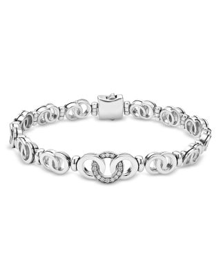 Sterling Silver Signature Caviar Diamond Circle Interlocking Link Chain Bracelet