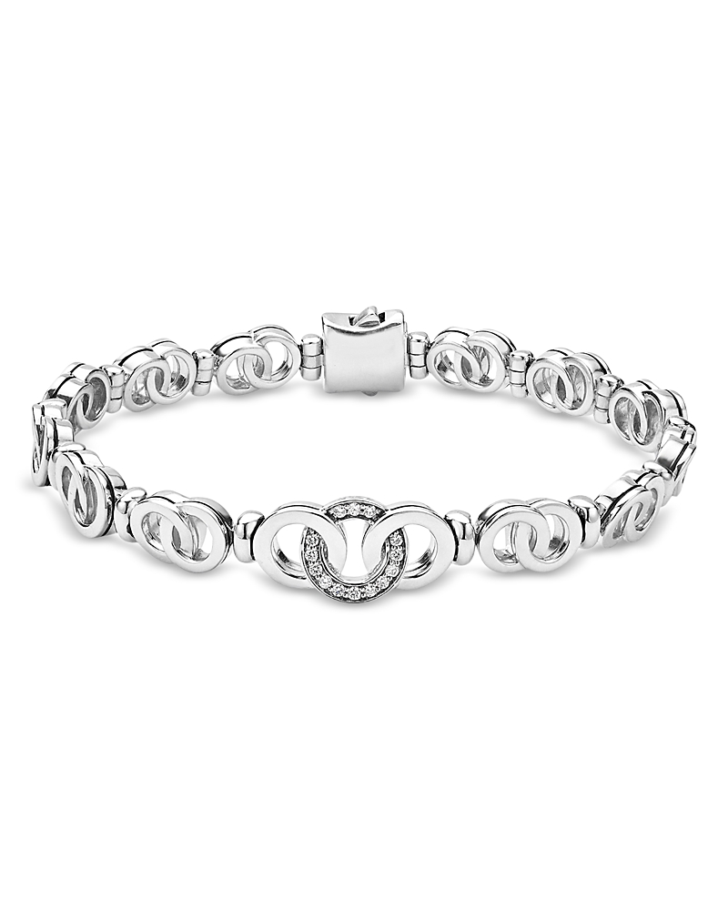Lagos Sterling Silver Signature Caviar Diamond Circle Interlocking Link Chain Bracelet
