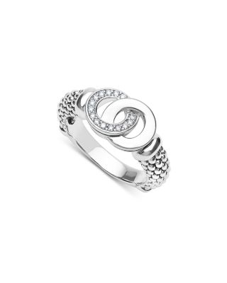 Sterling Silver Signature Caviar Diamond Interlocking Beaded Ring