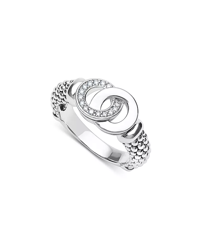 Lagos Sterling Silver Signature Caviar Diamond Interlocking Beaded Ring