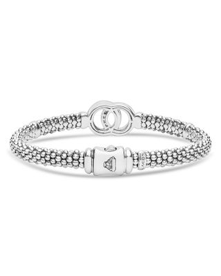 Sterling Silver Signature Caviar Diamond Interlocking Circle Beaded Bracelet