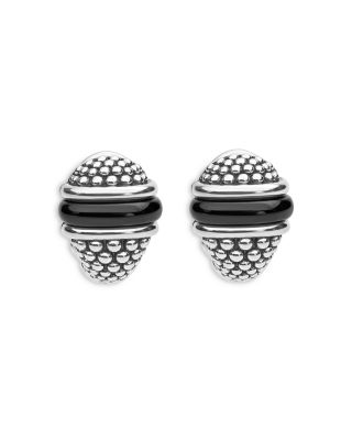 Sterling Silver Black Caviar Black Ceramic Beaded Stud Earrings