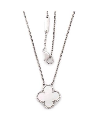 Vintage Alhambra Pendant Necklace 18K White Gold and Mother of Pearl, 14.5 - 16.25"