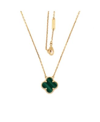 Vintage Alhambra Pendant Necklace 18K Gold and Malachite, 14.75 - 16.5"