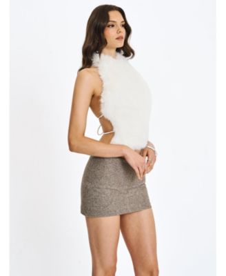  Oona Backless Contoured Fur Halter Top