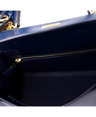 Kelly 25 Handbag Blue Box Calf with Gold Hardware