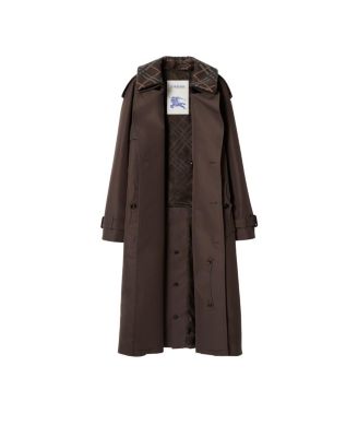  Long Check Collar Silk Cotton Trench Coat