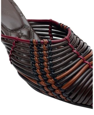  Women's Check Woven Leather Cameo Mules