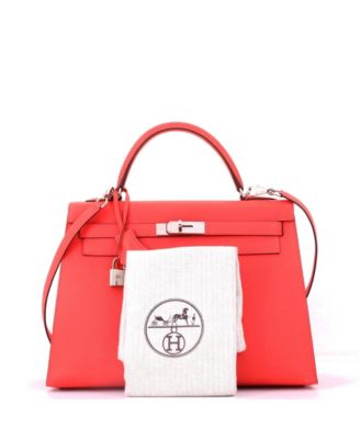 Kelly 32 Handbag Red Epsom with Palladium Hardware