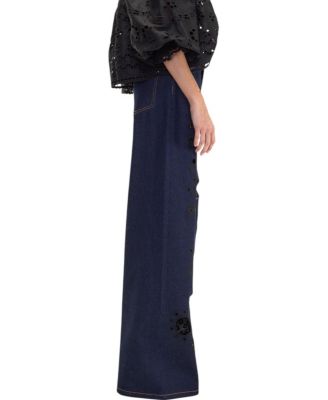 Embroidered Wide Leg Jeans in Dark Wash