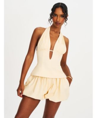  Quinzella Smock Back Halter Neck Linen Top