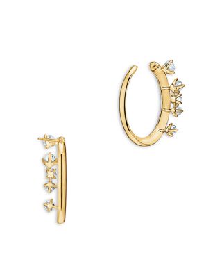 18K Yellow Gold Floating Diamond Barre Hoop Earrings