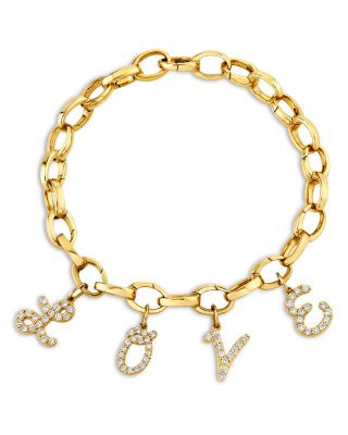 14K Yellow Gold Diamond LOVE Charm Bracelet