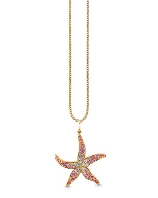 14K Yellow Gold Pink Sapphire & Diamond Ombr&eacute; Starfish Pendant Necklace, 16-18"