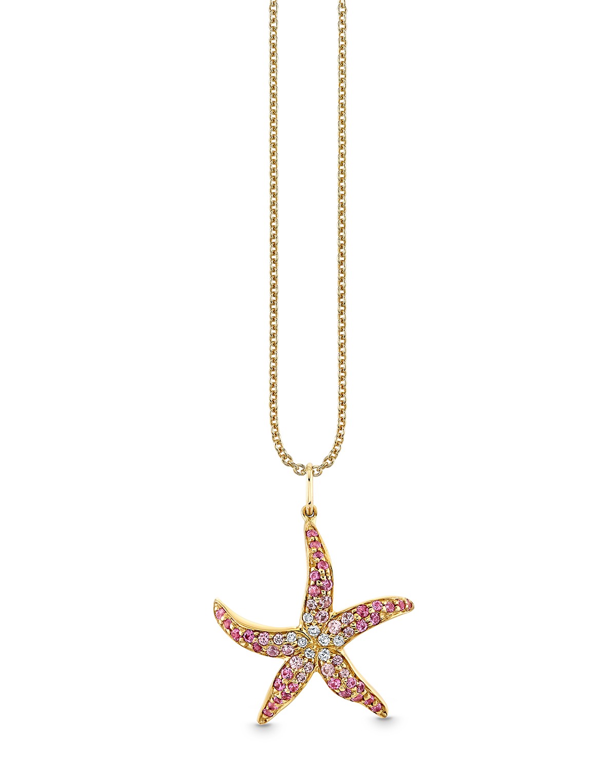 14K Yellow Gold Pink Sapphire & Diamond Ombré Starfish Pendant Necklace, 16-18"