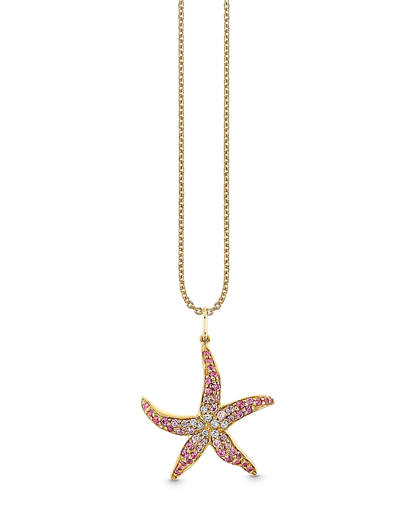 Sydney Evan 14K Yellow Gold Pink Sapphire & Diamond Ombre Starfish Pendant Necklace, 16