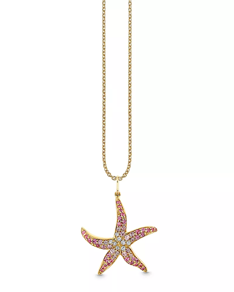 Sydney Evan 14K Yellow Gold Pink Sapphire & Diamond Ombre Starfish Pendant Necklace, 16