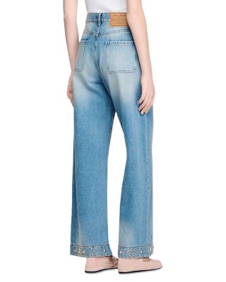 Rhinestone Straight Jeans in Blue Jean
