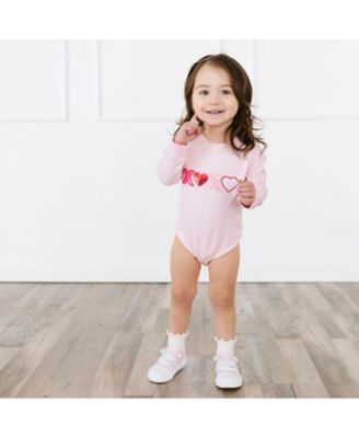 Girls' XOXO Sequin Patch Valentine's Day Long Sleeve Romper - Baby
