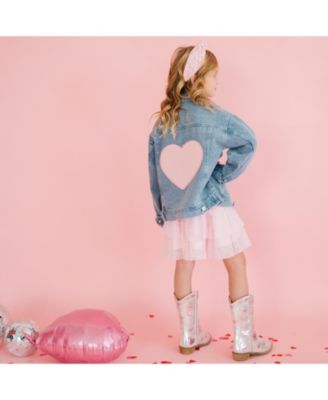 Girls' Faux Pearl Heart Patch Denim Jacket - Little Kid, Big Kid